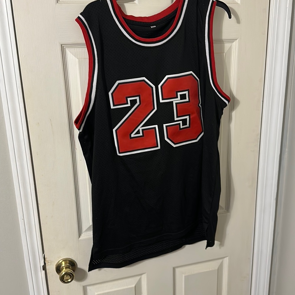 Red and black Jordan 23 jersey